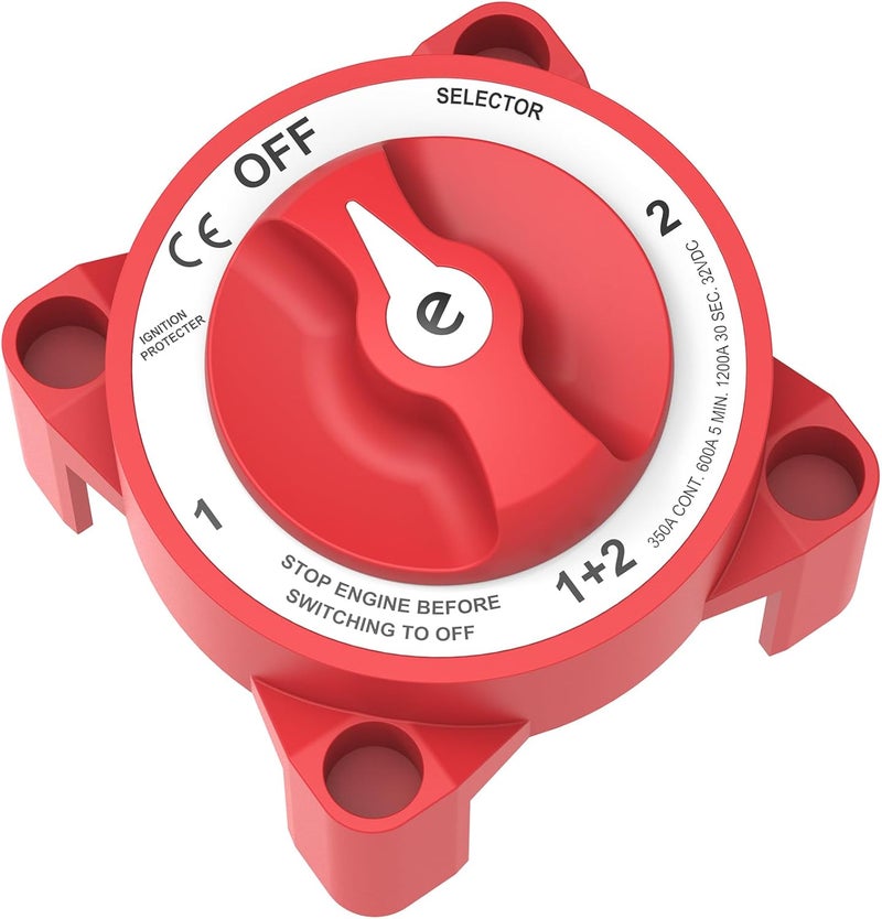 Malictele Battery Disconnect Switch, 350A 1-Both-2-Off Heavy Duty Cutoff Switch 12V-48V Waterproof Ignition Protected Power Kill Switch with Knob for Marine, Boat, Car, RV, Truck Battery - 4 Position - Image 1
